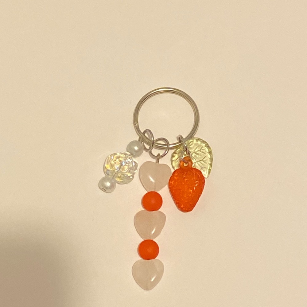 Rose Quartz Heart/Strawberry Keychain